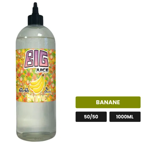 E-liquide Banane de Big Juice, 1000 ml, saveur banane, sans nicotine de nicotine.