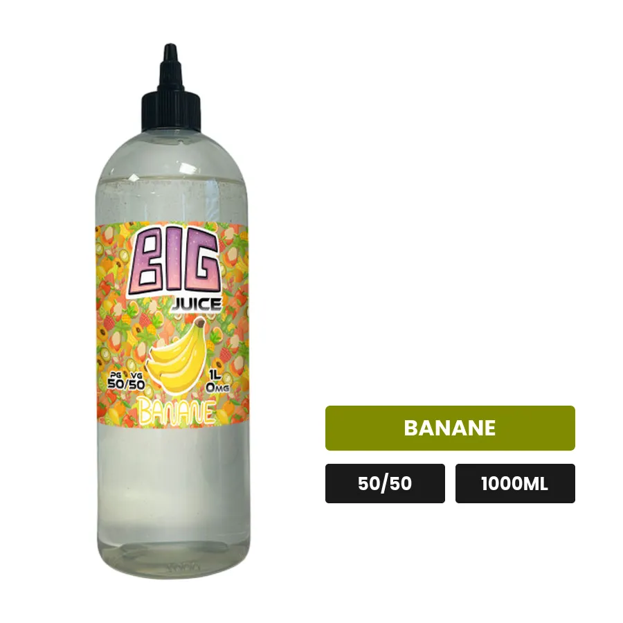 E-liquide Banane de Big Juice, 1000 ml, saveur banane, sans nicotine de nicotine.