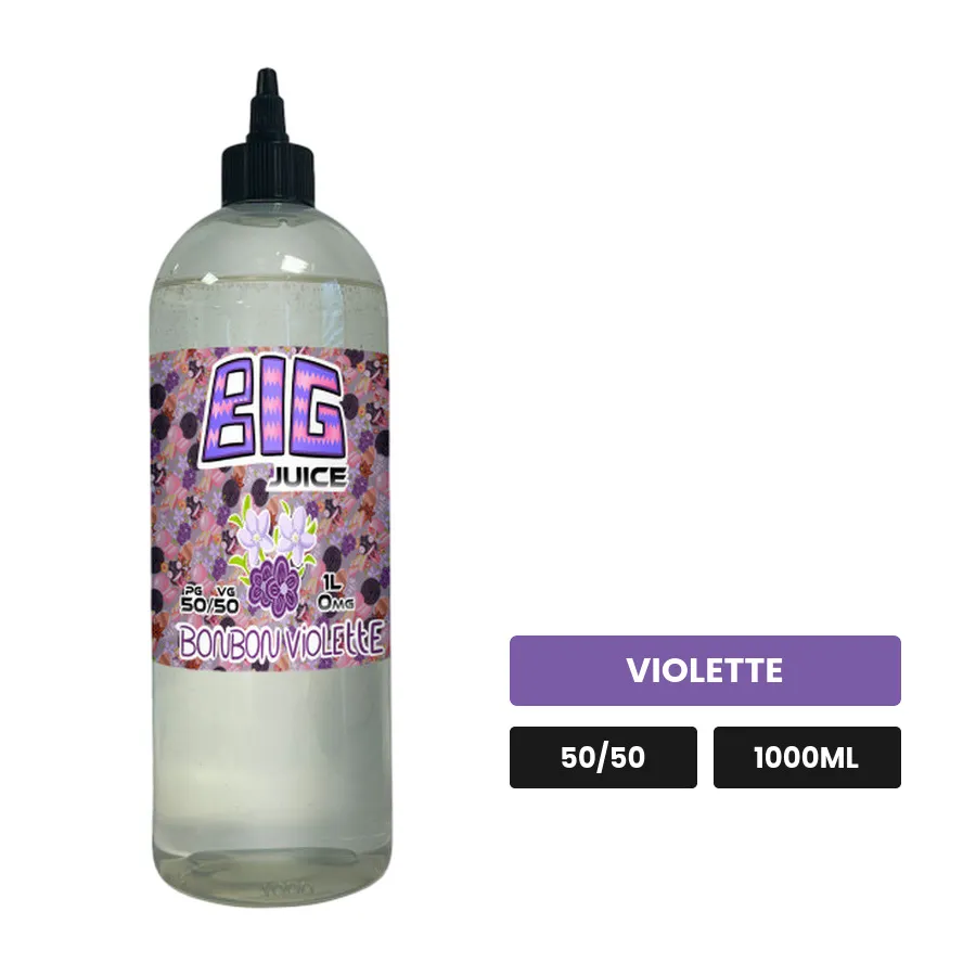 E-liquide Bonbon Violette de Big Juice, 1000 ml, saveur violette, sans nicotine de nicotine.