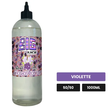 E-liquide Bonbon Violette de Big Juice, 1000 ml, saveur violette, sans nicotine de nicotine.