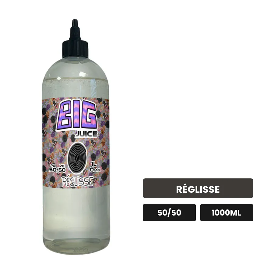 E-liquide Réglisse de Big Juice, 1000 ml, saveur réglisse, sans nicotine de nicotine.