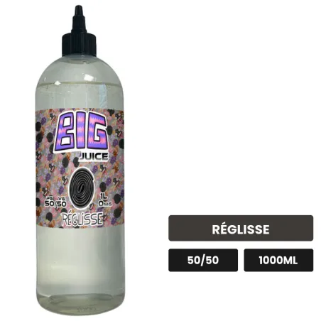 E-liquide Réglisse de Big Juice, 1000 ml, saveur réglisse, sans nicotine de nicotine.