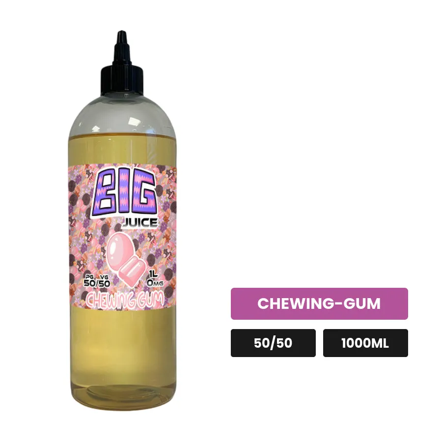 E-liquide Gum Gum de Big Juice, 1000 ml, saveur chewing-gum, sans nicotine de nicotine.