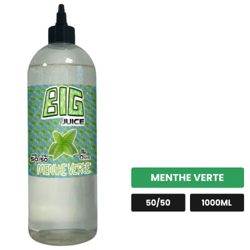 E-liquide Menthe Verte de Big Juice, 1000 ml, saveur menthe verte, sans nicotine de nicotine.