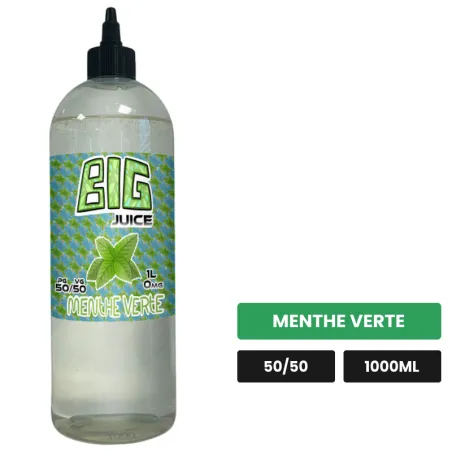 E-liquide Menthe Verte de Big Juice, 1000 ml, saveur menthe verte, sans nicotine de nicotine.