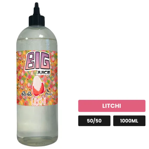 E-liquide Litchi de Big Juice, 1000 ml, saveur litchi, sans nicotine de nicotine.