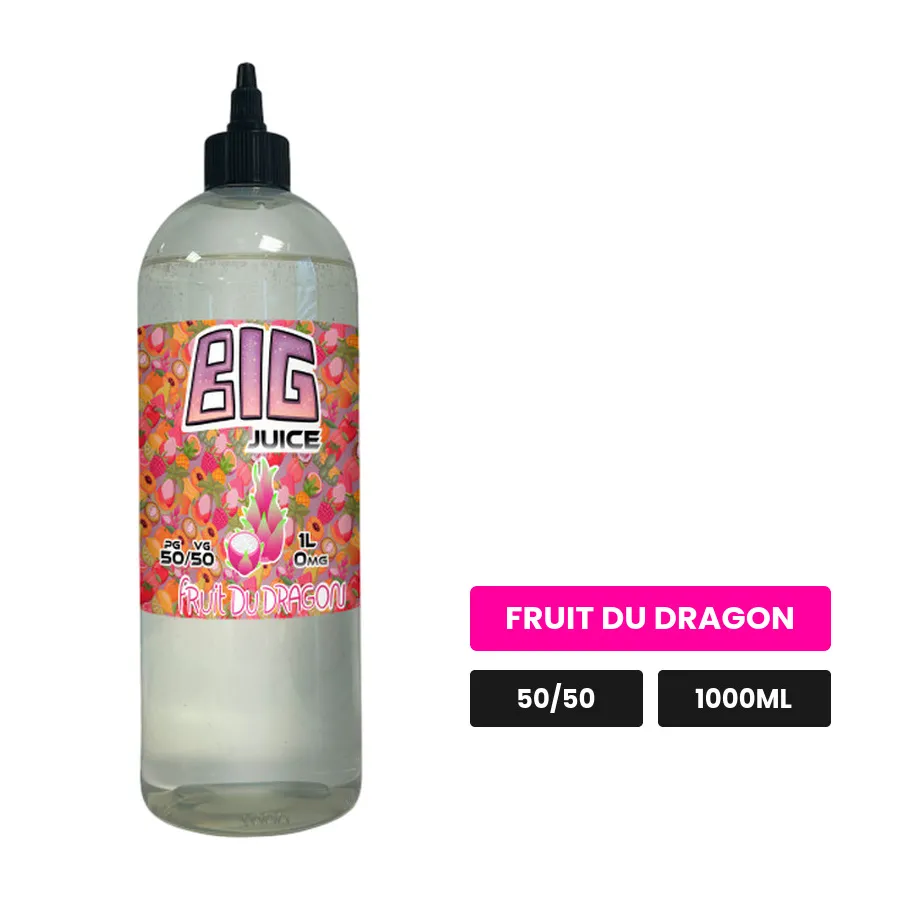 E-liquide Fruit du Dragon de Big Juice, 1000 ml, saveur fruit du dragon, sans nicotine de nicotine.
