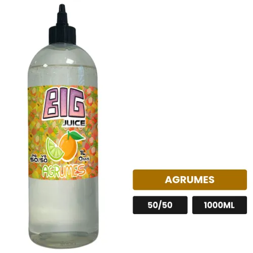 E-liquide Agrumes de Big Juice, 1000 ml, saveur agrumes, sans nicotine de nicotine.