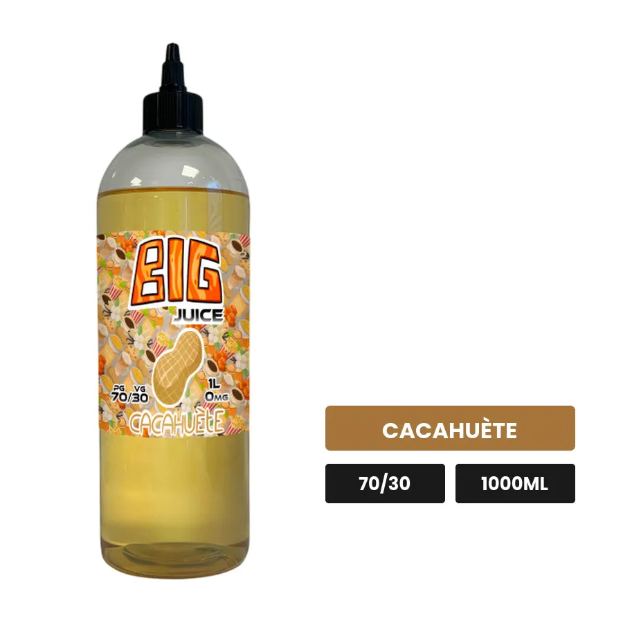 E-liquide Cacahuète de Big Juice, 1000 ml, saveur cacahuète, sans nicotine de nicotine.