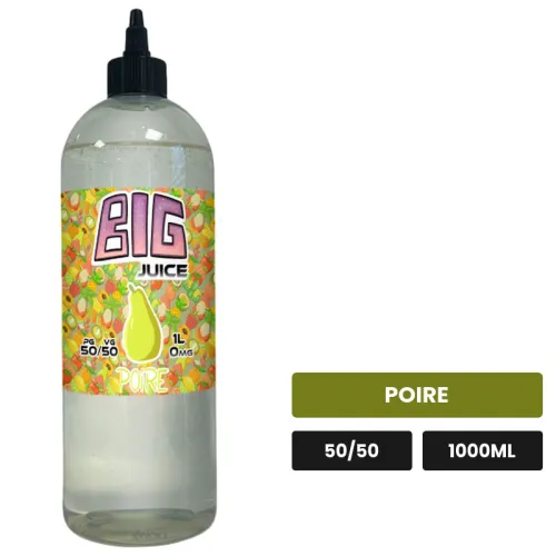 E-liquide Poire de Big Juice, 1000 ml, saveur poire, sans nicotine de nicotine.