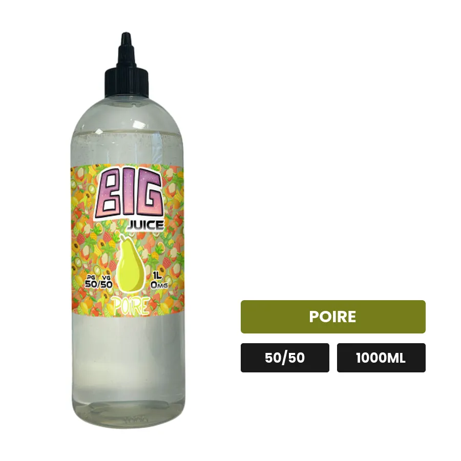 E-liquide Poire de Big Juice, 1000 ml, saveur poire, sans nicotine de nicotine.