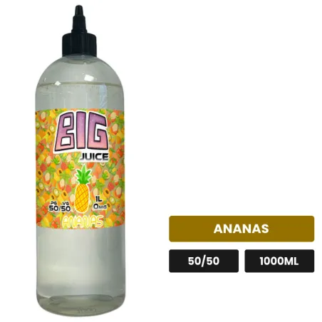 E-liquide Ananas de Big Juice, 1000 ml, saveur ananas, sans nicotine de nicotine.