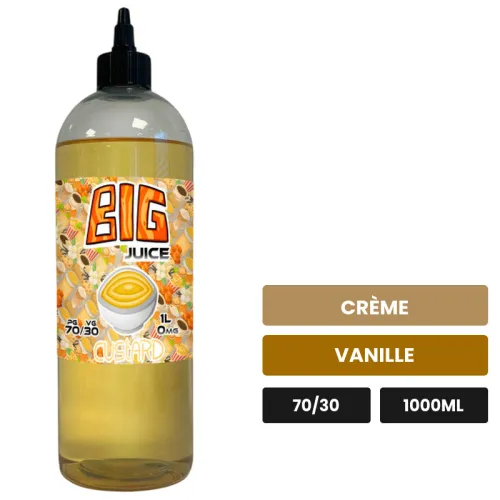 E-liquide Custard de Big Juice, 1000 ml, saveurs crème et vanille, sans nicotine de nicotine.