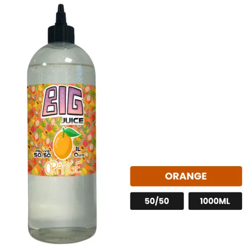 E-liquide Orange de Big Juice, 1000 ml, saveur orange, sans nicotine de nicotine.