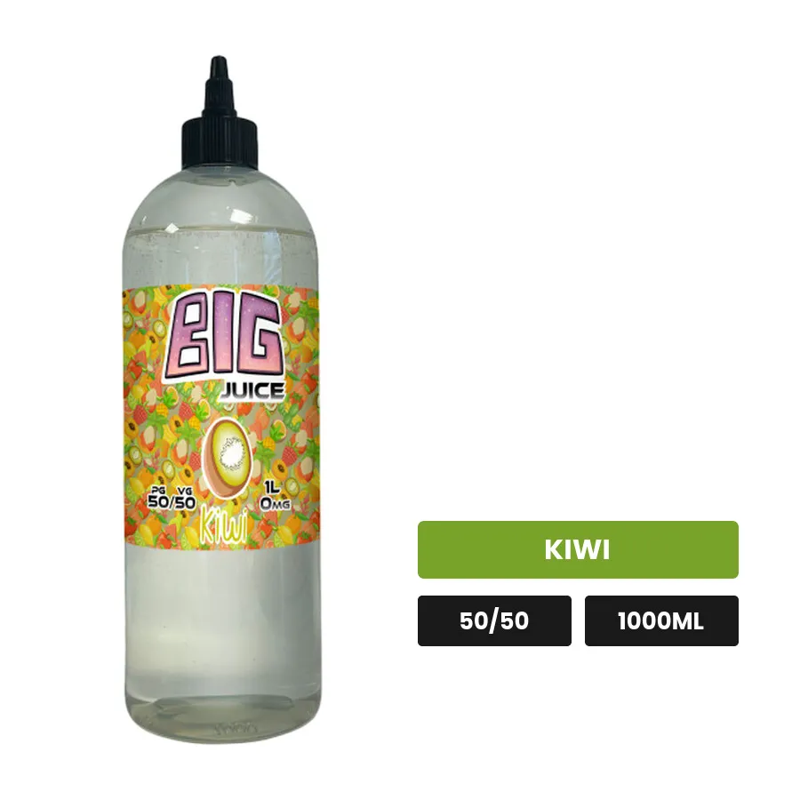 E-liquide Kiwi de Big Juice, 1000 ml, saveur kiwi, sans nicotine de nicotine.