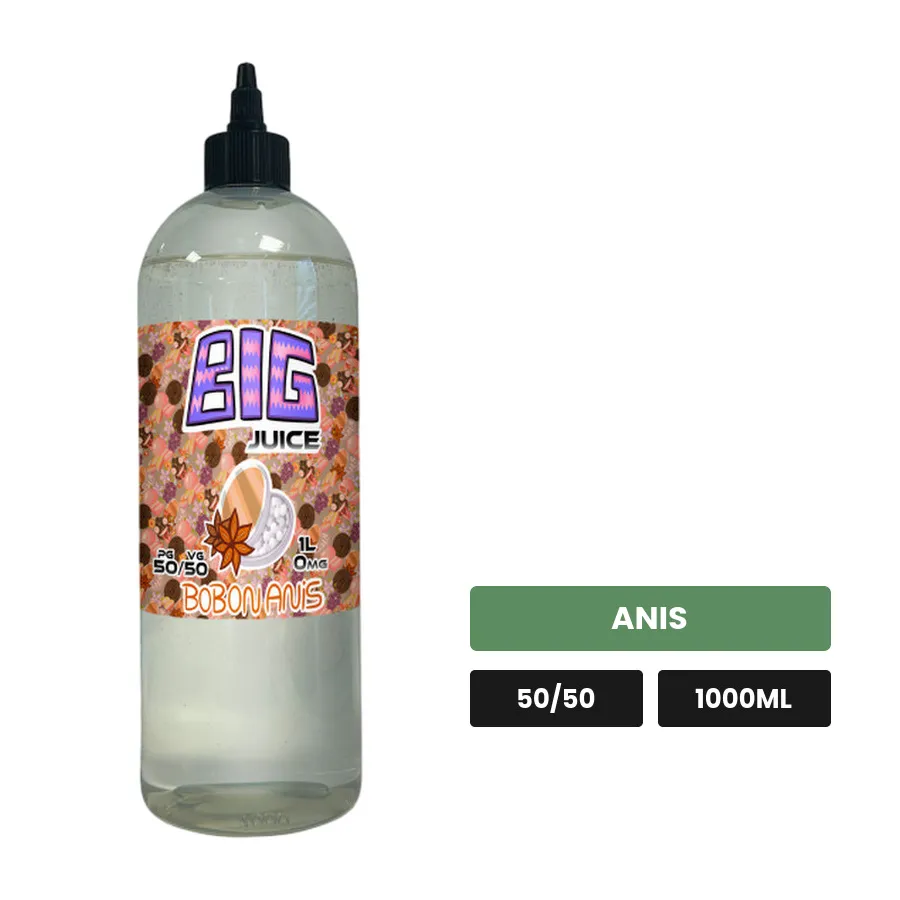 E-liquide Bonbon Anis de Big Juice, 1000 ml, saveur anis, sans nicotine de nicotine.