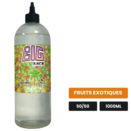 E-liquide Tropical de Big Juice, 1000 ml, saveur fruits exotiques, sans nicotine de nicotine.