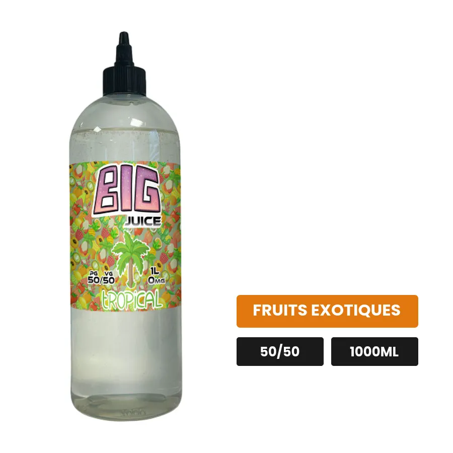 E-liquide Tropical de Big Juice, 1000 ml, saveur fruits exotiques, sans nicotine de nicotine.