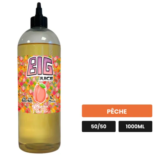 E-liquide Pêche de Big Juice, 1000 ml, saveur pêche, sans nicotine de nicotine.