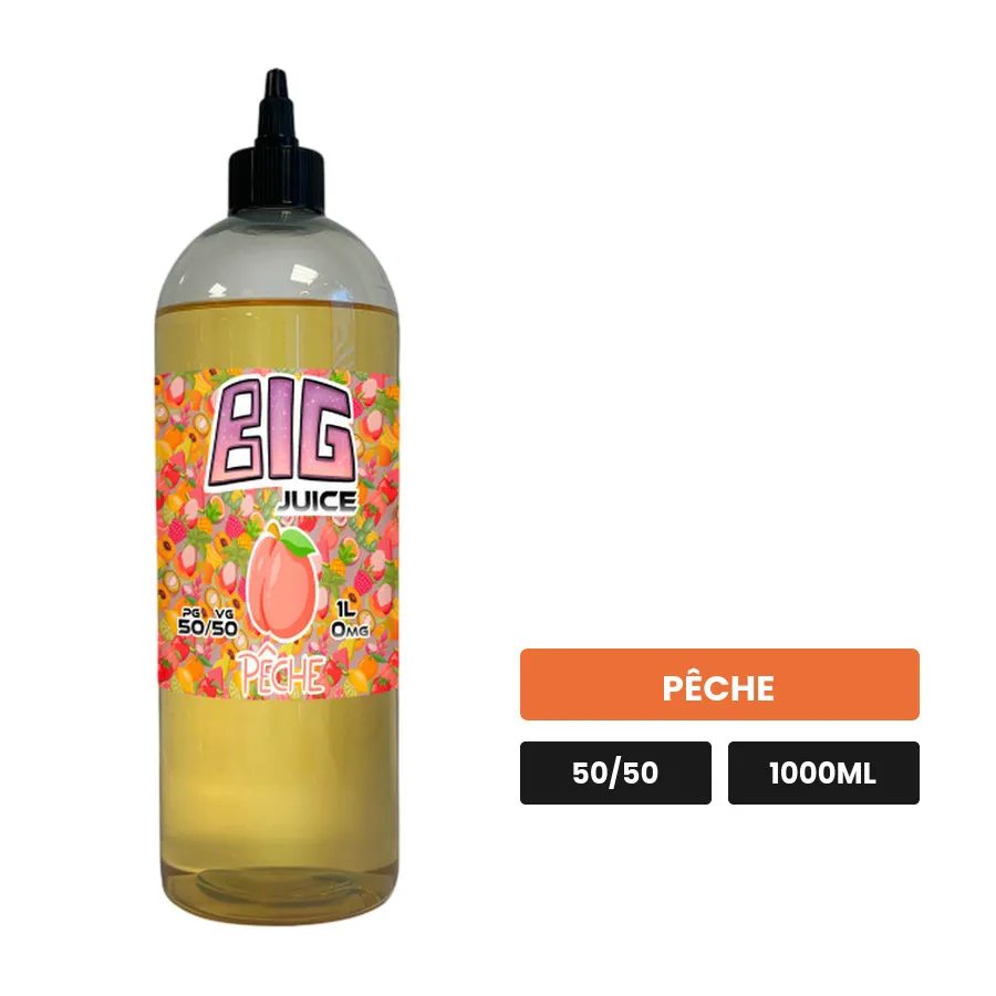 E-liquide Pêche de Big Juice, 1000 ml, saveur pêche, sans nicotine de nicotine.