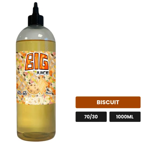 E-liquide Biscuit de Big Juice, 1000 ml, saveur biscuit, sans nicotine de nicotine.