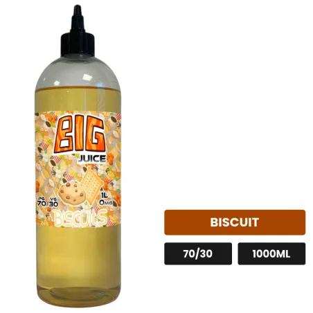 E-liquide Biscuit de Big Juice, 1000 ml, saveur biscuit, sans nicotine de nicotine.