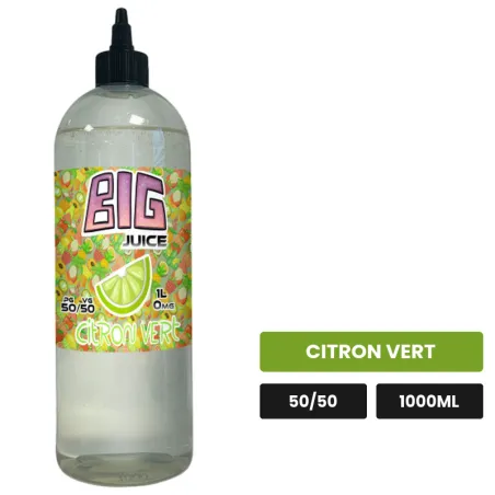 E-liquide Citron Vert de Big Juice, 1000 ml, saveur citron vert, sans nicotine de nicotine.