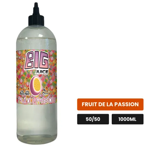 E-liquide Fruit de la Passion de Big Juice, 1000 ml, saveur fruit de la passion, sans nicotine de nicotine.