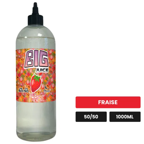 E-liquide Fraise de Big Juice, 1000 ml, saveur fraise, sans nicotine de nicotine.