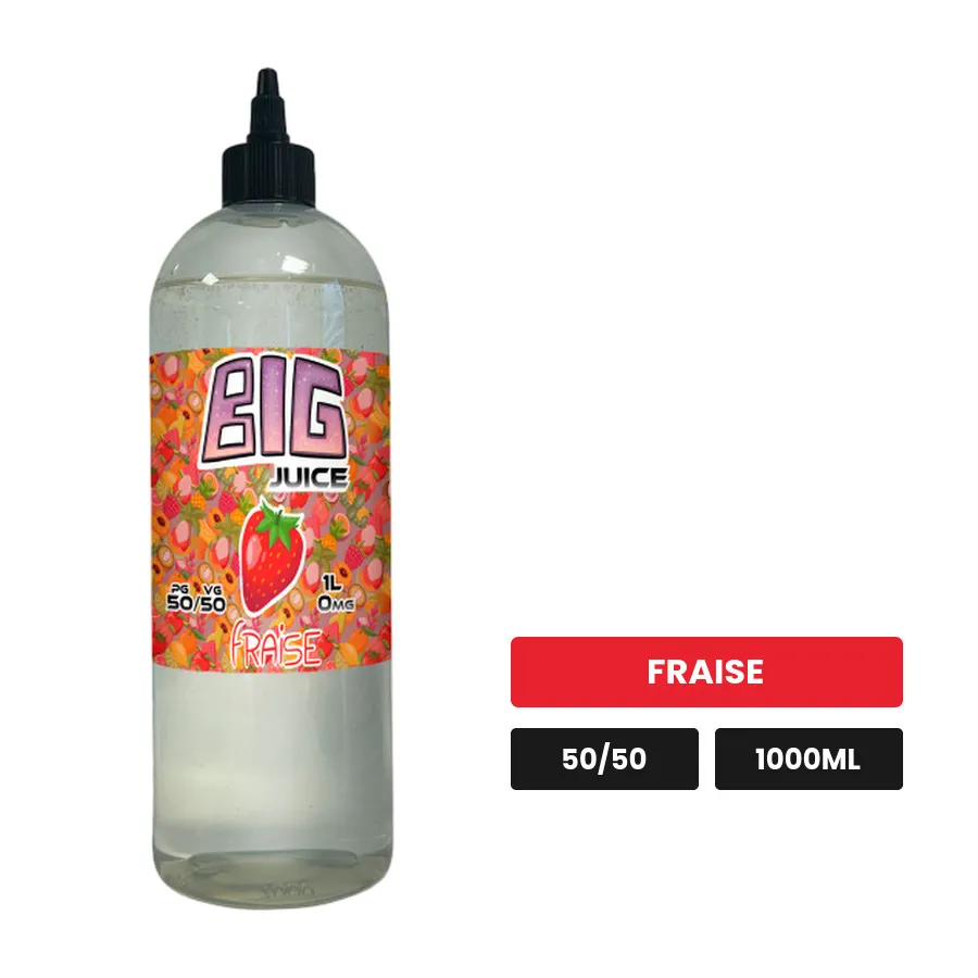E-liquide Fraise de Big Juice, 1000 ml, saveur fraise, sans nicotine de nicotine.