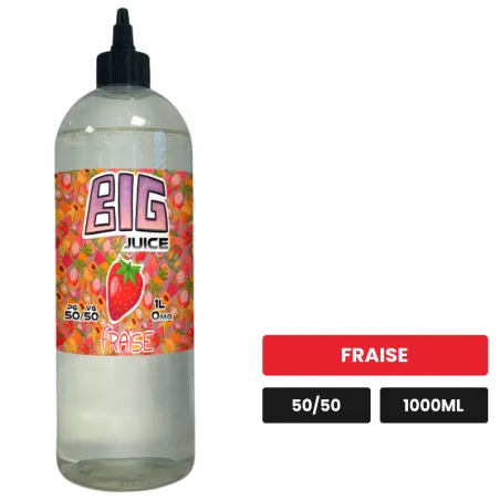 E-liquide Fraise de Big Juice, 1000 ml, saveur fraise, sans nicotine de nicotine.