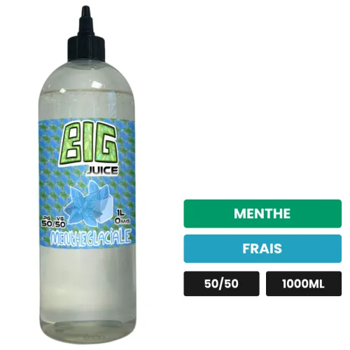 E-liquide Menthe Glaciale de Big Juice, 1000 ml, saveurs menthe et frais, sans nicotine de nicotine.