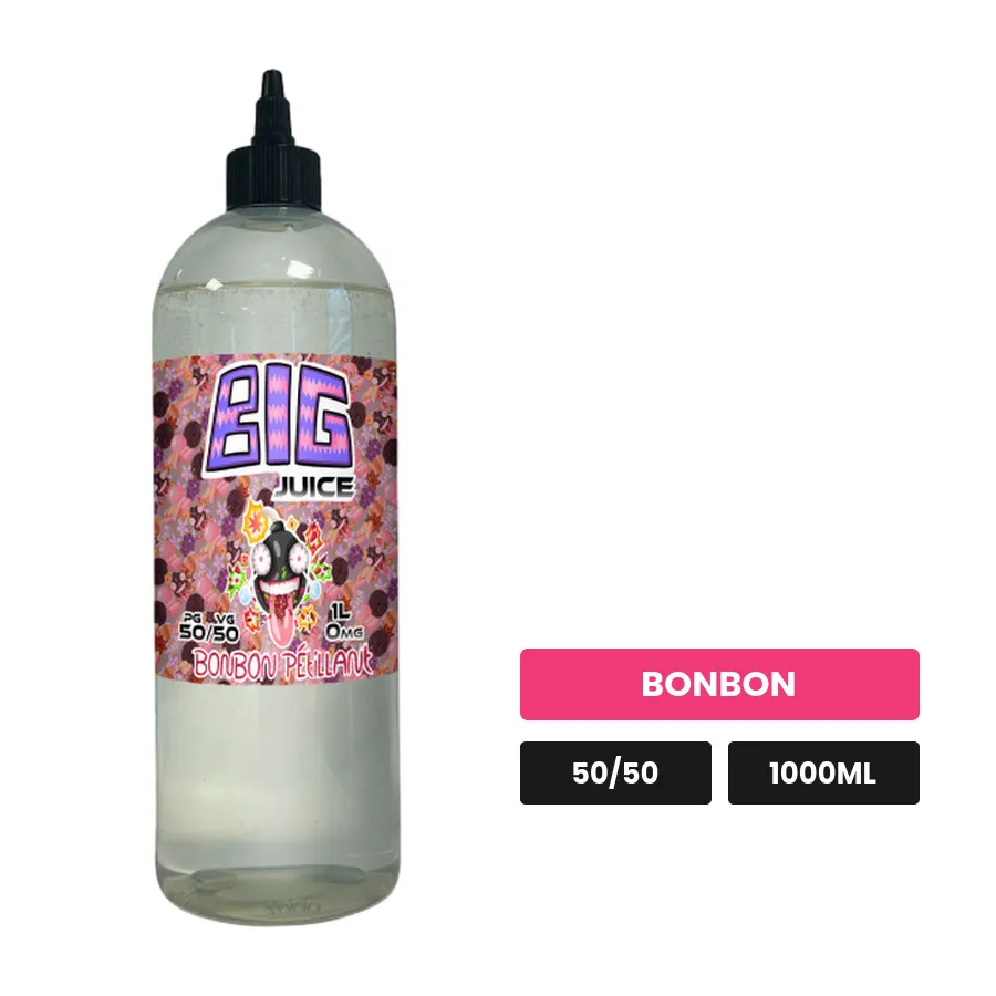 E-liquide Bonbon Pétillant de Big Juice, 1000 ml, saveur bonbon, sans nicotine de nicotine.