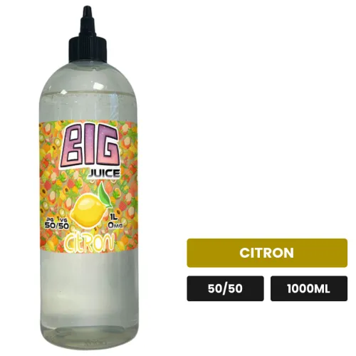 E-liquide Citron de Big Juice, 1000 ml, saveur citron, sans nicotine de nicotine.