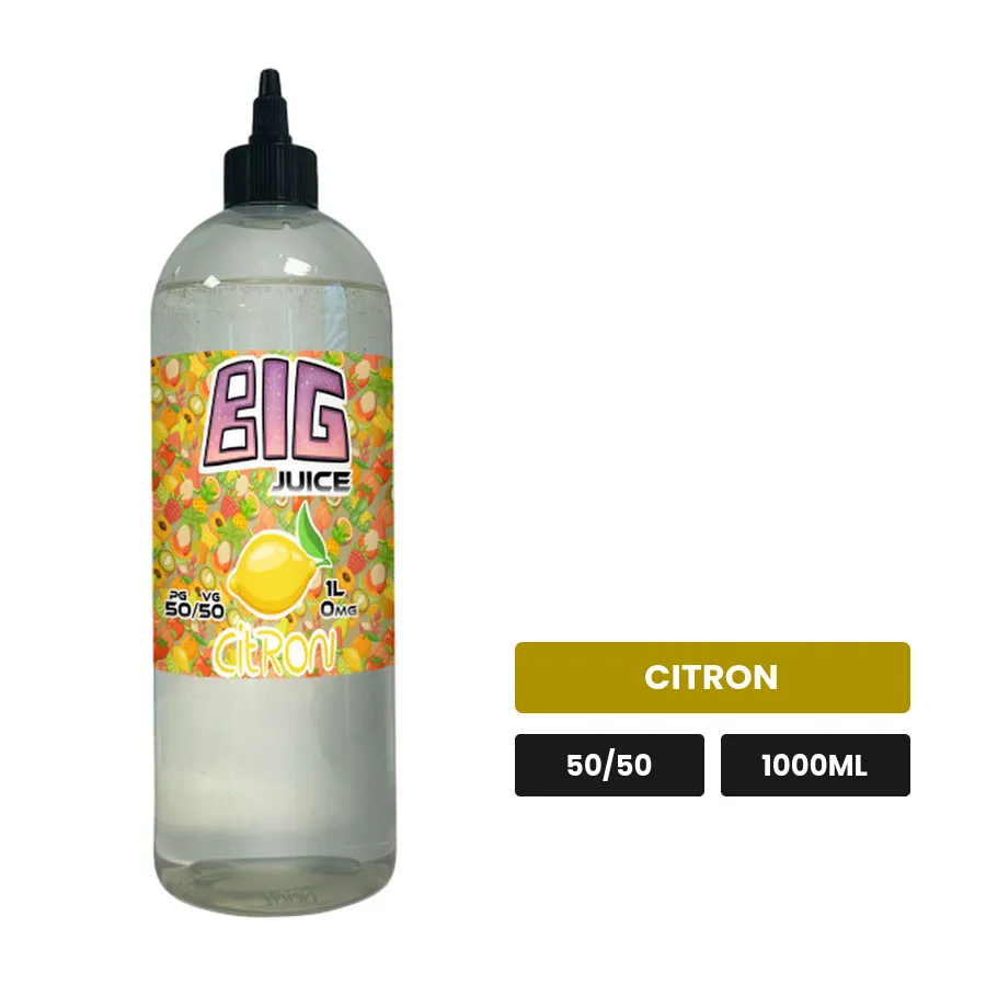 E-liquide Citron de Big Juice, 1000 ml, saveur citron, sans nicotine de nicotine.