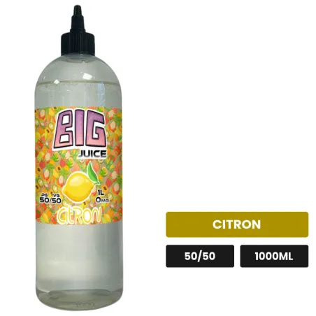E-liquide Citron de Big Juice, 1000 ml, saveur citron, sans nicotine de nicotine.