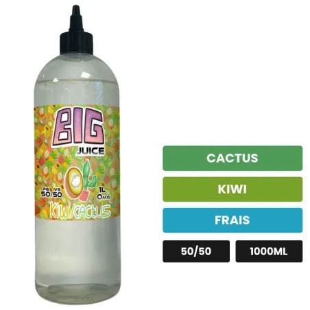 E-liquide Kiwi Cactus de Big Juice, 1000 ml, saveurs cactus, kiwi et frais, sans nicotine de nicotine.