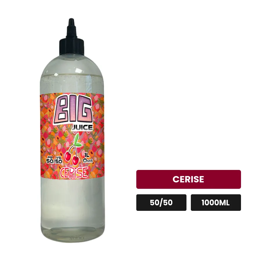 E-liquide Cerise de Big Juice, 1000 ml, saveur cerise, sans nicotine de nicotine.