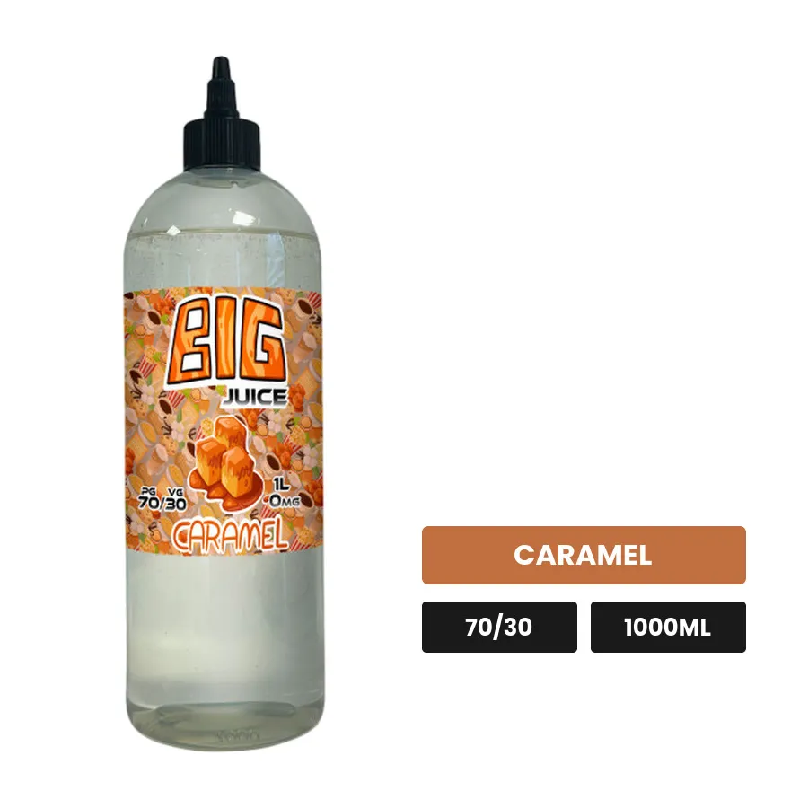 E-liquide Caramel de Big Juice, 1000 ml, saveur caramel, sans nicotine de nicotine.