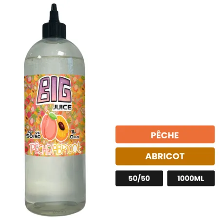 E-liquide Pêche Abricot de Big Juice, 1000 ml, saveurs pêche et abricot, sans nicotine de nicotine.