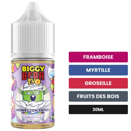 Arome concentre Fusion de Baies Sauvages de Biggy Bear, 30 ml, saveurs framboise, myrtille, groseille et 2 autres, sans.