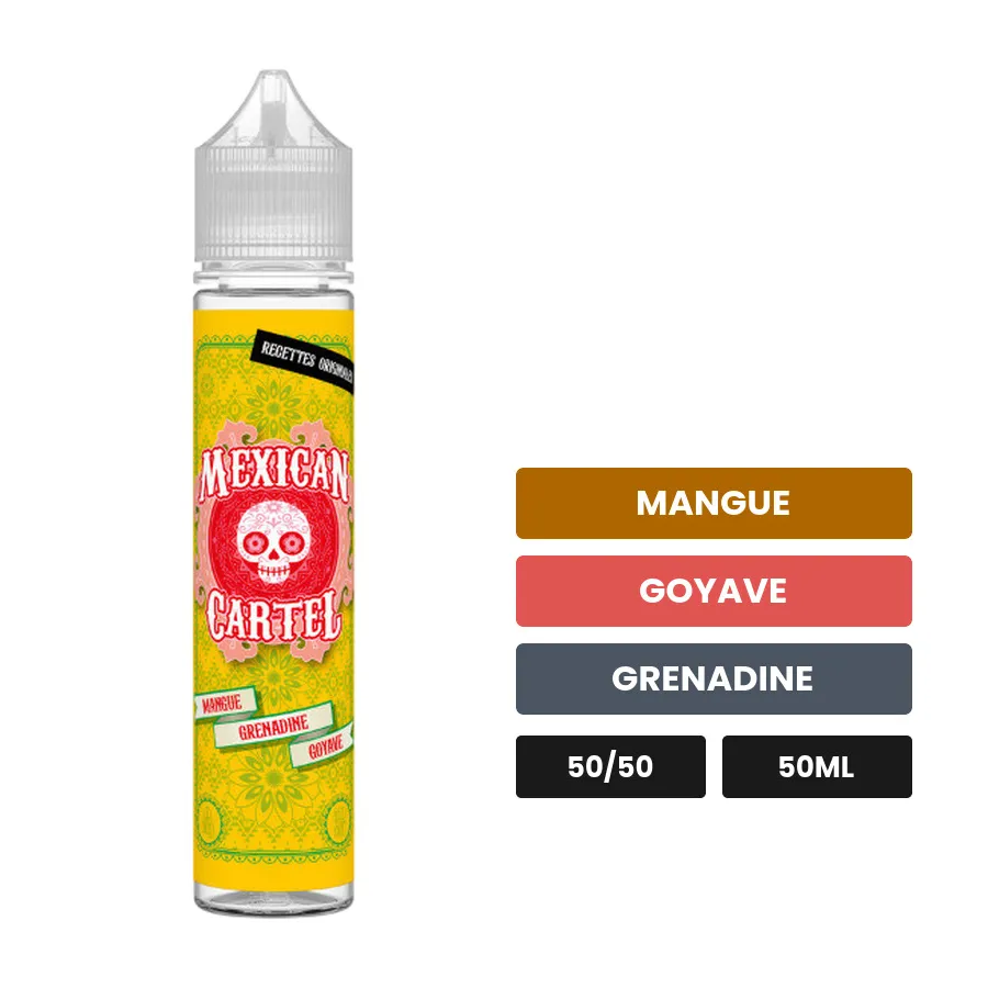 E-liquide Mangue Grenadine Goyave de Mexican Cartel, 50 ml, saveurs mangue, goyave et grenadine, sans nicotine — prêt à.