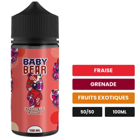 E-liquide Strawberry Granate de Biggy Bear, 100 ml, saveurs fraise, grenade et fruits exotiques, sans nicotine — prêt à.