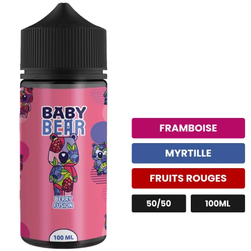 E-liquide Berry Fusion de Biggy Bear, 100 ml, saveurs framboise, myrtille et fruits rouges, sans nicotine — prêt à booster.