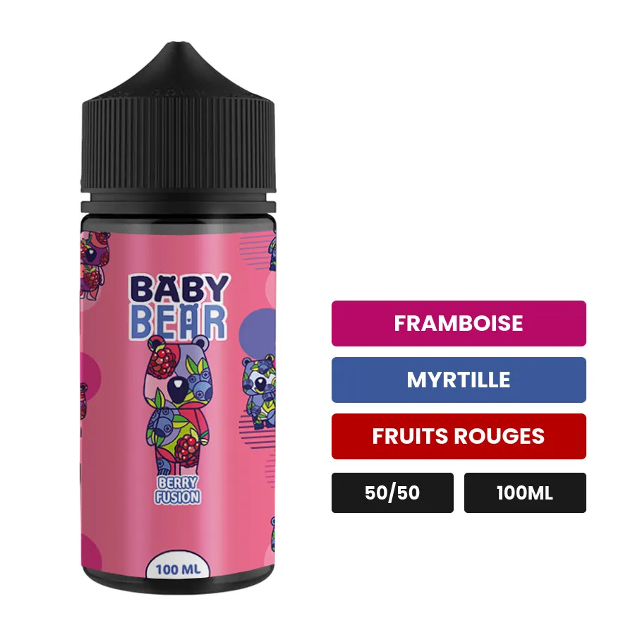 E-liquide Berry Fusion de Biggy Bear, 100 ml, saveurs framboise, myrtille et fruits rouges, sans nicotine — prêt à booster.
