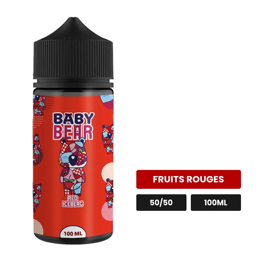 E-liquide Red Iceberg de Biggy Bear, 100 ml, saveur fruits rouges, sans nicotine — prêt à booster de nicotine.
