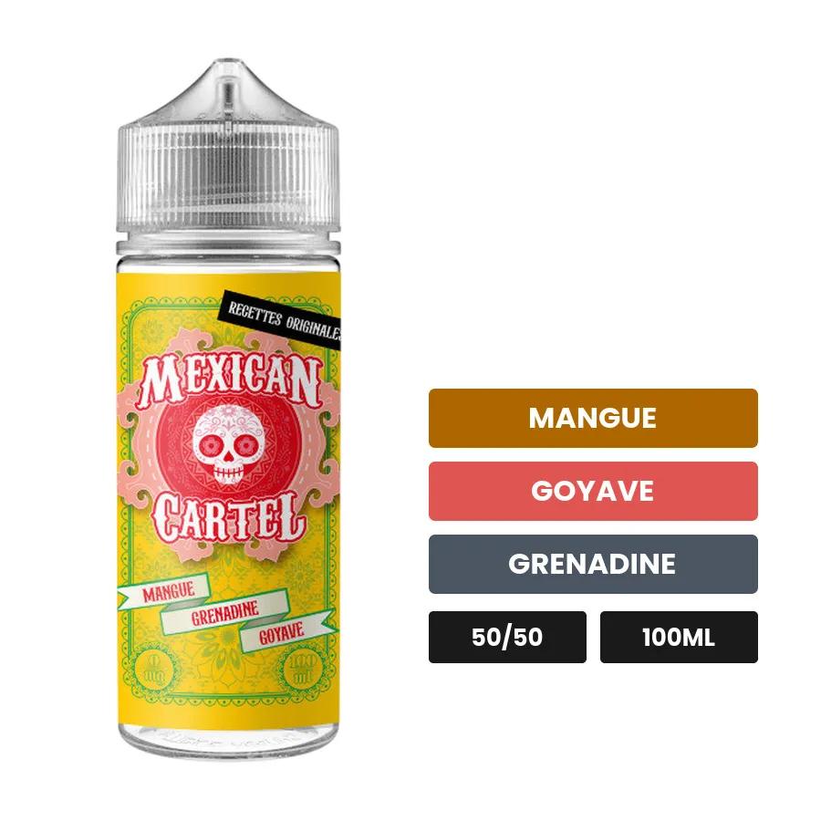 E-liquide Mangue Grenadine Goyave de Mexican Cartel, 100 ml, saveurs mangue, goyave et grenadine, sans nicotine — prêt à.