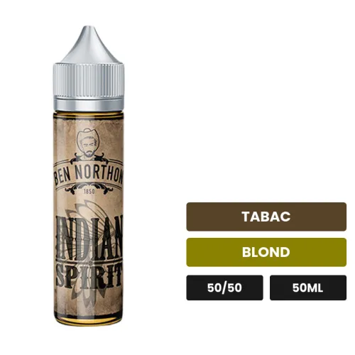 E-liquide Indian Spirit de Ben Northon, 50 ml, saveurs tabac et blond, sans nicotine — prêt à booster de nicotine.
