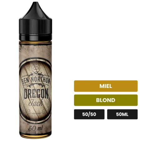 E-liquide Oregon Jack de Ben Northon, 50 ml, saveurs miel et blond, sans nicotine — prêt à booster de nicotine.
