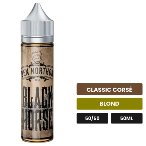 E-liquide Black Horse de Ben Northon, 50 ml, saveurs classic corsé et blond, sans nicotine — prêt à booster de nicotine.